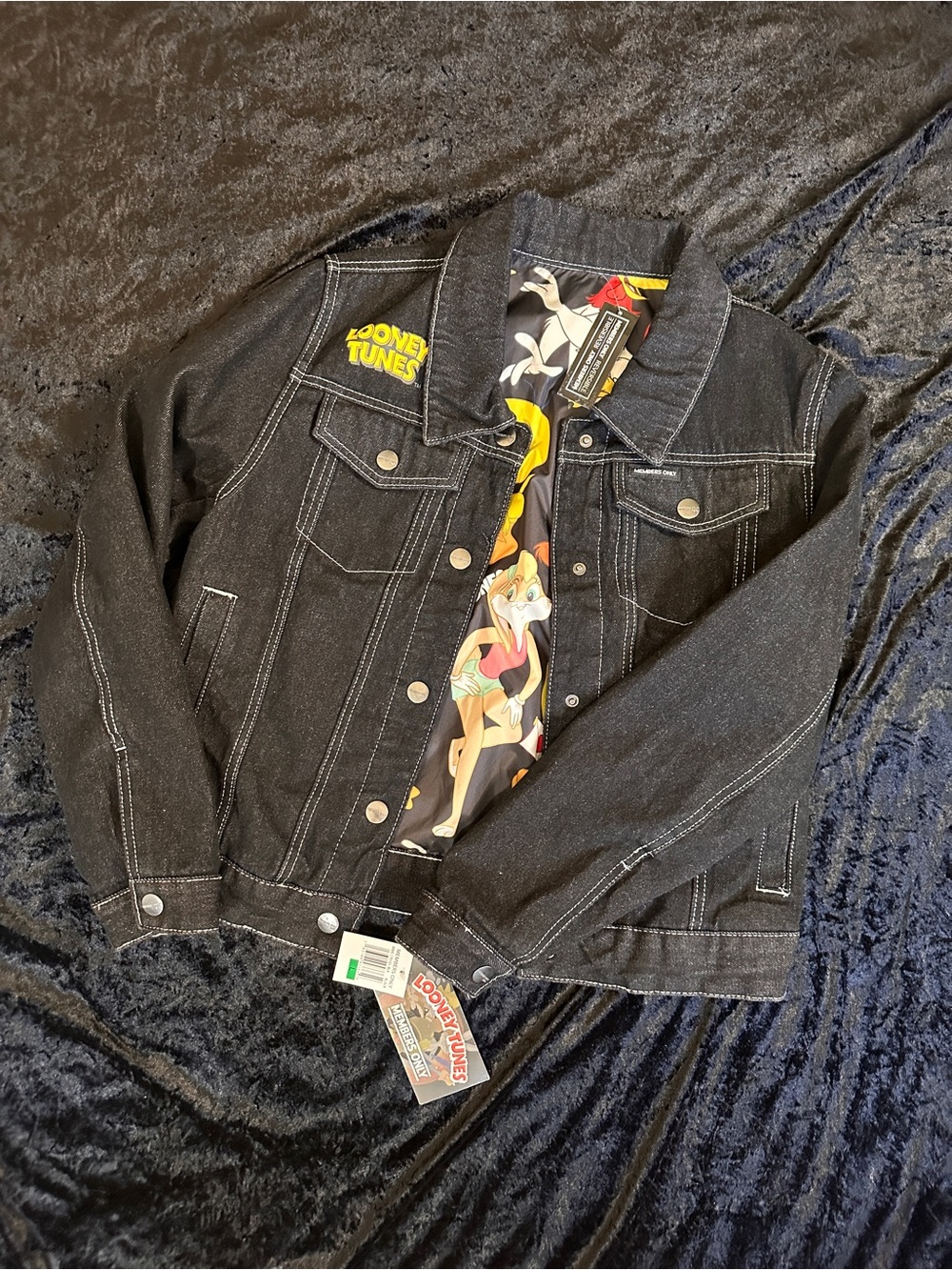 Warner Bros. Black Denim Jacket with Looney Tunes Tag